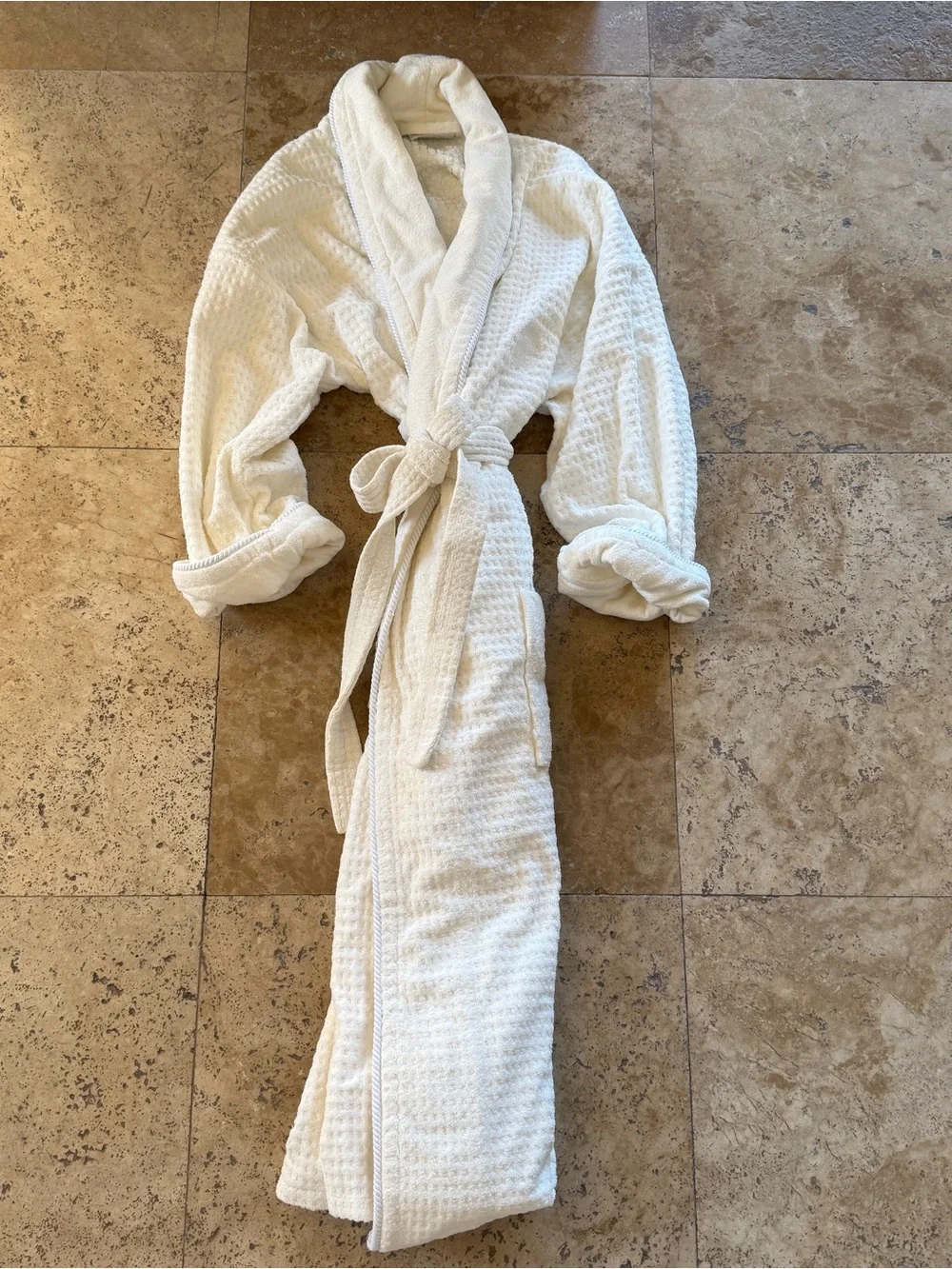 St. Regis Waffle Knit White Spa Robe with Tie Belt